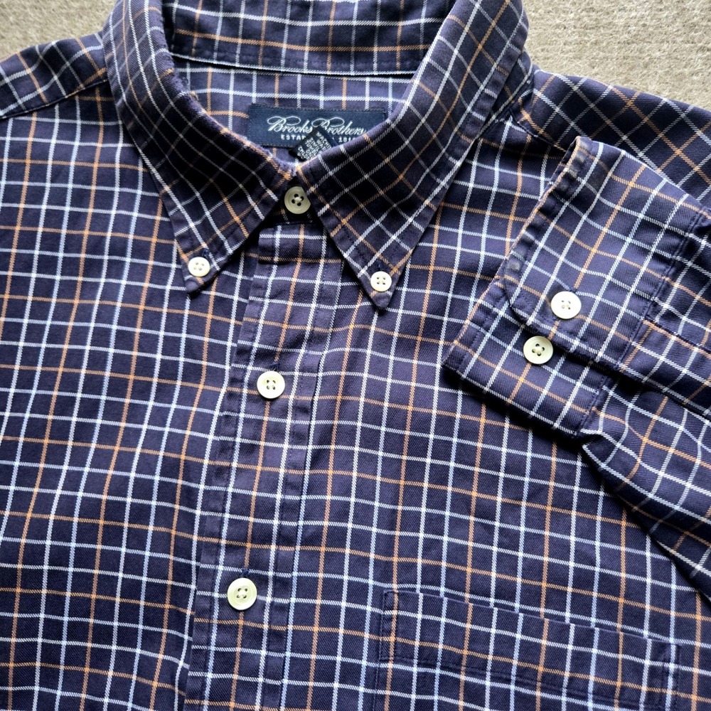 Vintage 90's Brooks Brothers Mens XL Plaid Button Down Cotton Shirt Long Sleeve